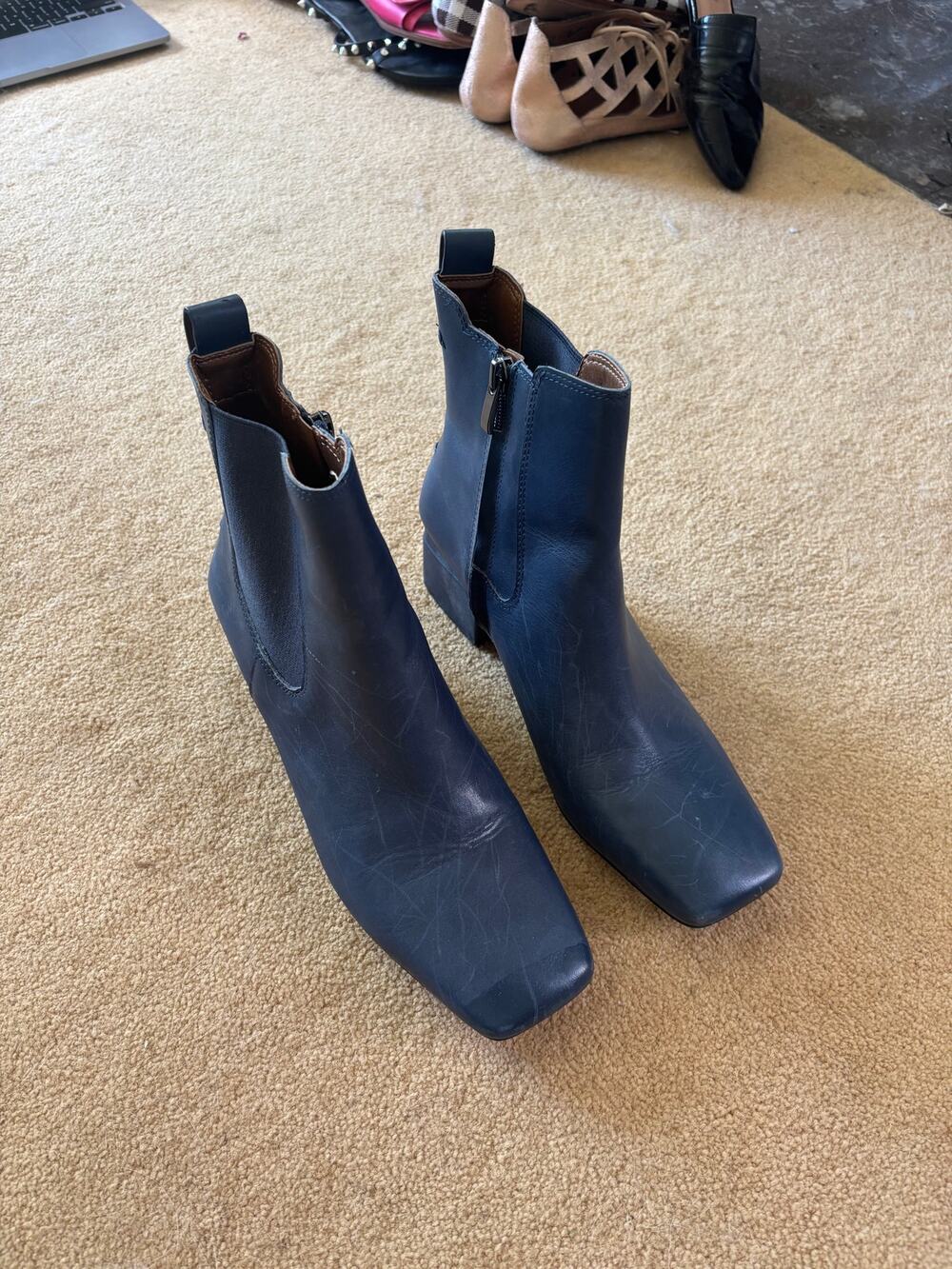 Franco Sarto Navy Leather Chelsea Ankle Boots